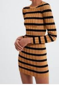 [BUNDLE 2/$15] Zara Bodycon Ribbed Black Gold Striped Mini Dress
